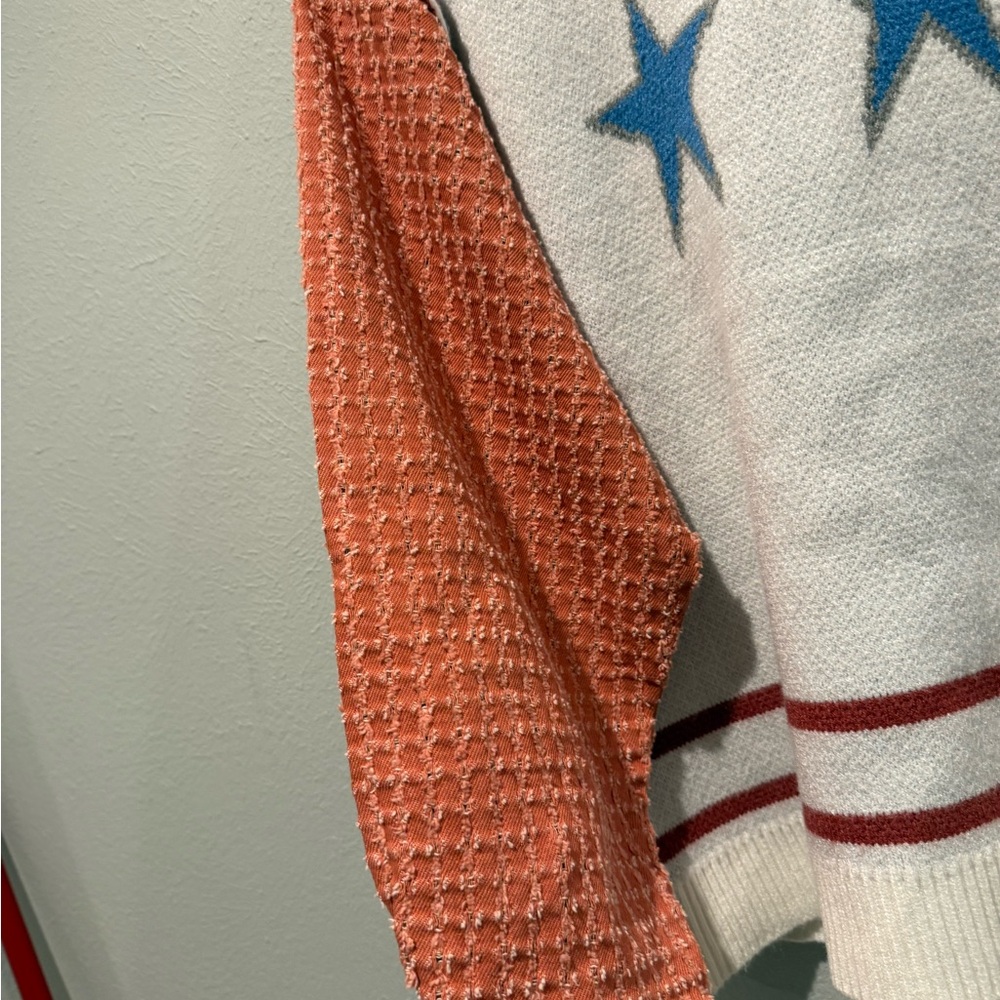 EUC POL White Sweater with Blue Stars and Red Sleeves. PTP 22”. Length 24” - Picture 5 of 5